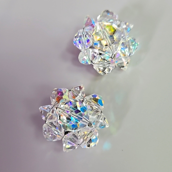 Crystal Cluster aurora borealis Clip On  Earrings - Picture 4 of 16